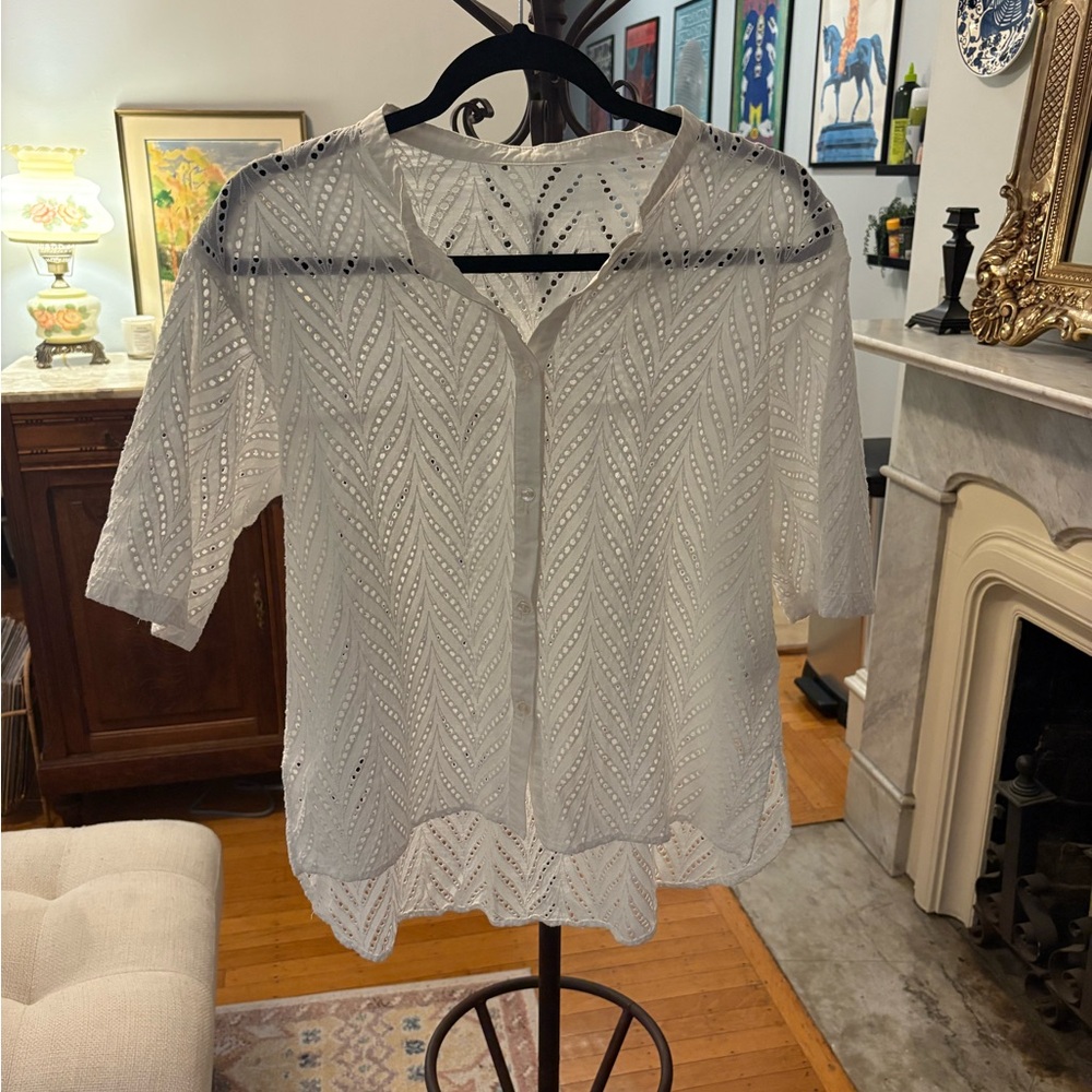Elegant White Eyelet Women's Top